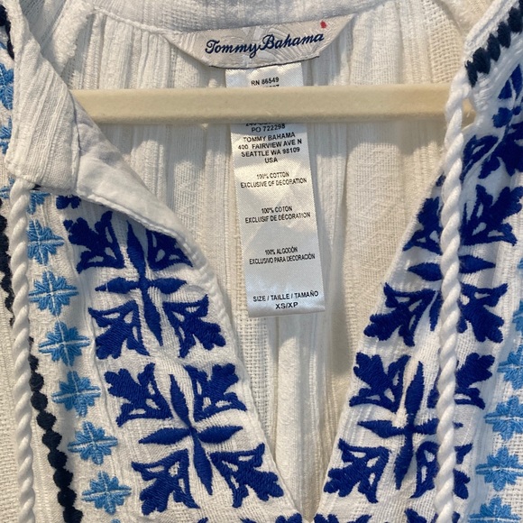 Tommy Bahama Mykonos Grecian White Blue Embroidered long sleeve midi Dress XS - Picture 6 of 11
